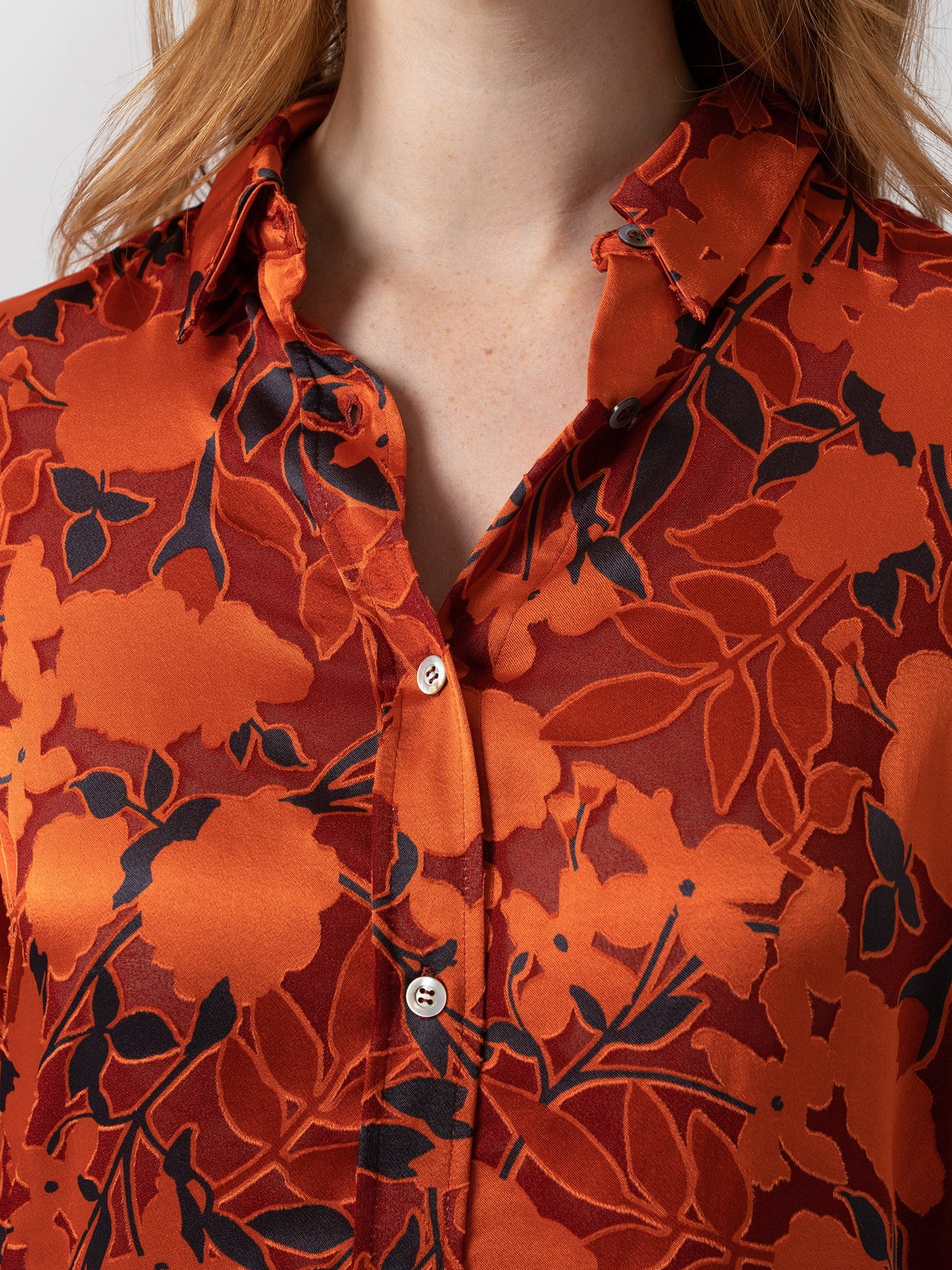Boyfriend Shirt Orange Floral Burnout - Women's Shirt | Saint + Sofia® USA